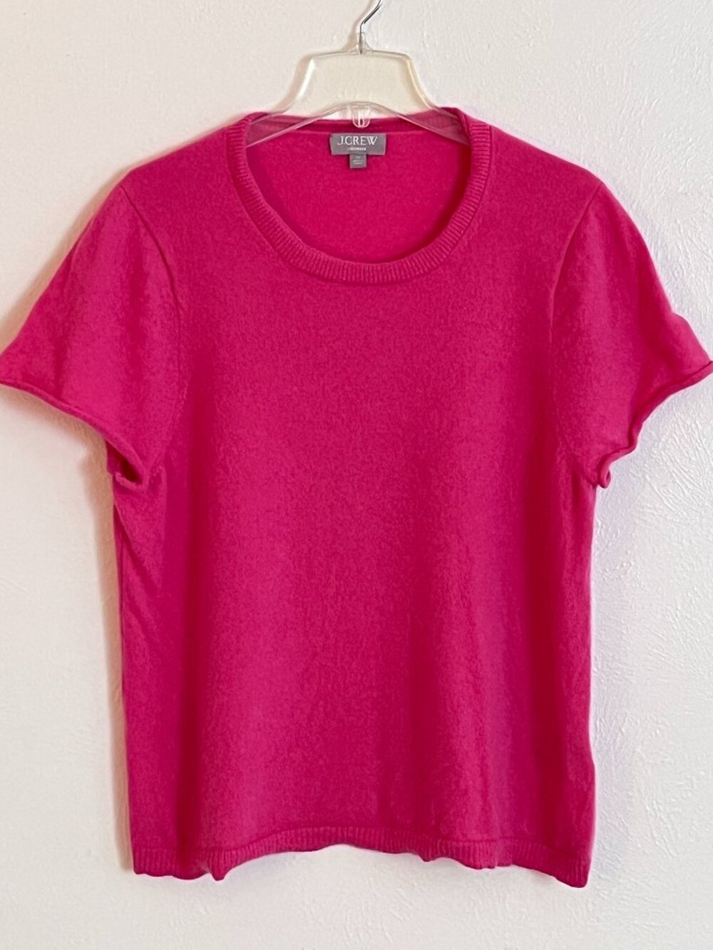 J Crew 100% Cashmere Pink Short Sleeve Crew Neck Sweater 2X Preppy Quiet Luxury